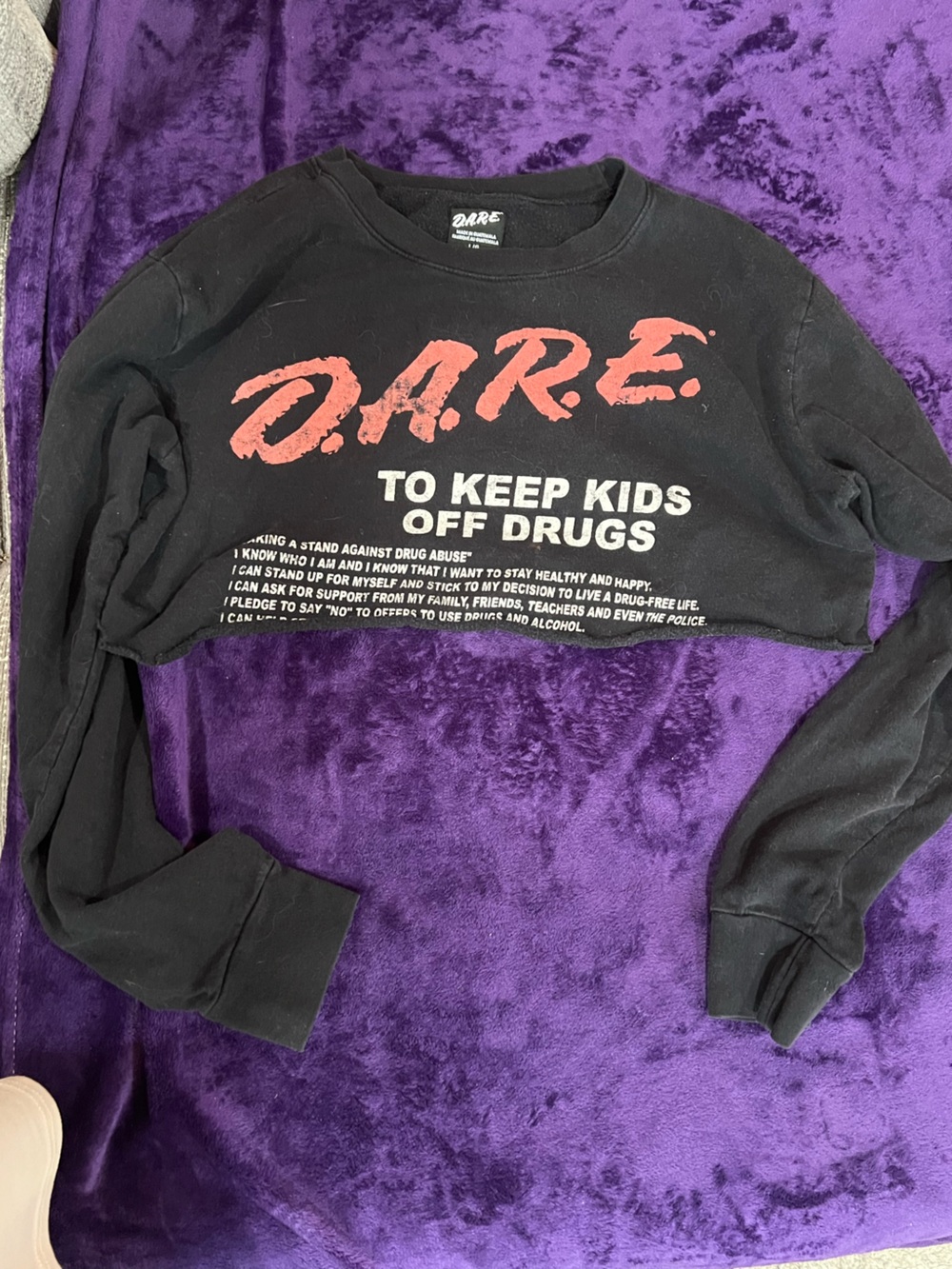 D.A.R.E. Black Cropped Graphic Long-Sleeve Top